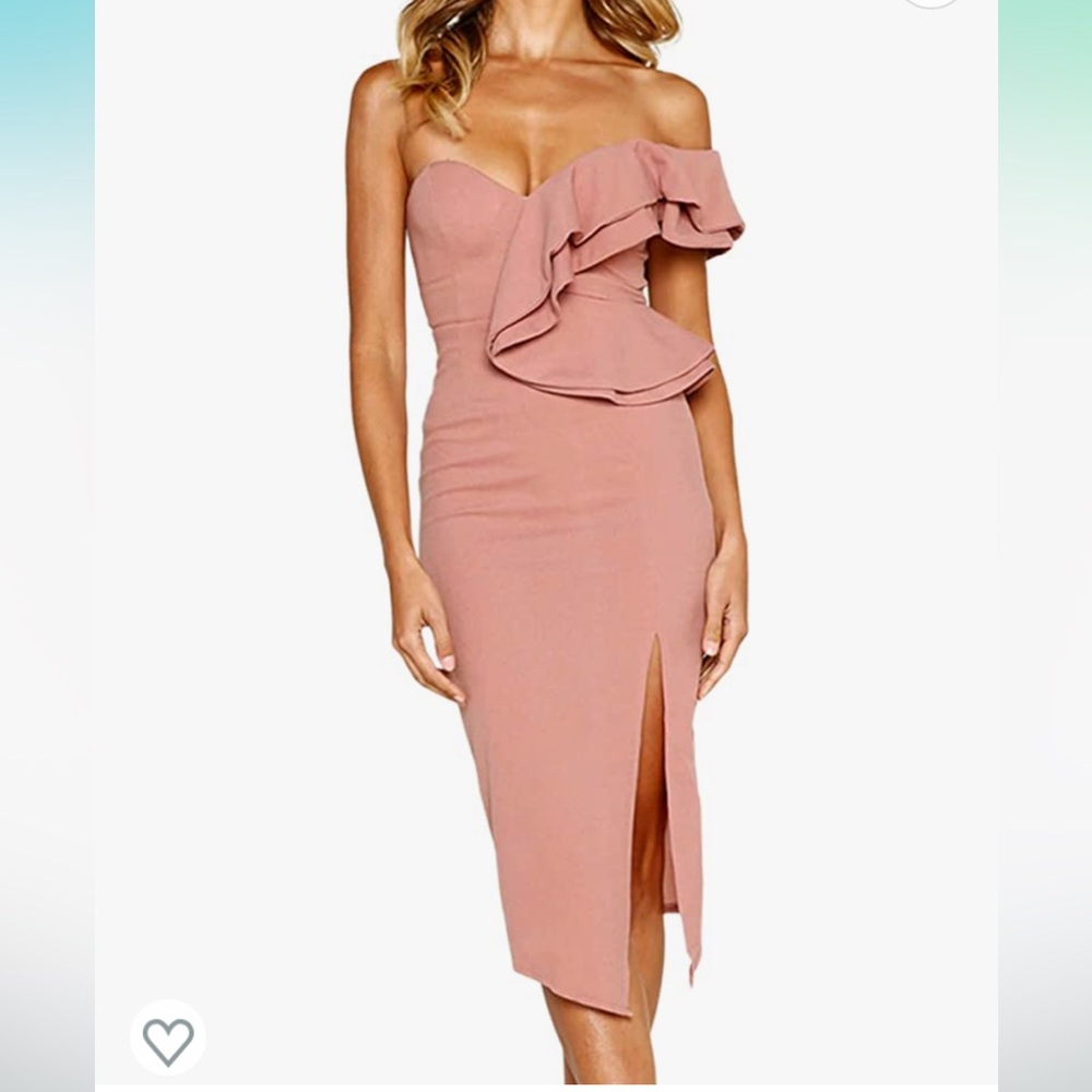 ECOWISH one shoulder sleeveless blush pink dress